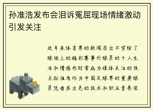孙准浩发布会泪诉冤屈现场情绪激动引发关注